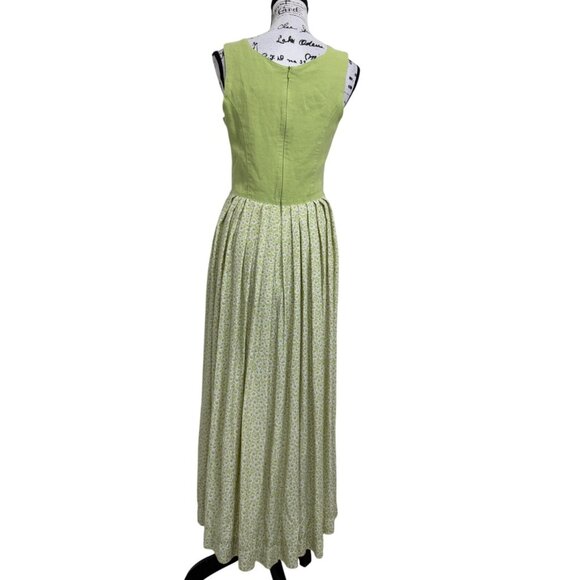 Vintage Compagnie La Rochelle Women's Maxi Dress Sleeveless Green Floral 90's - Picture 3 of 8